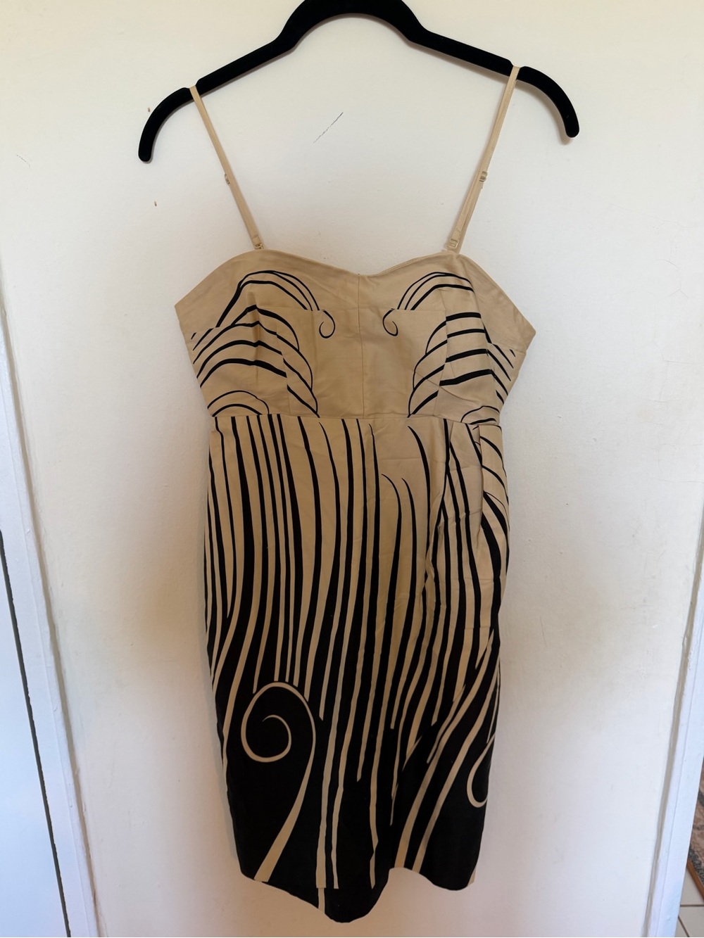 Anthropologie Beige and Black Strapless Patterned Dress